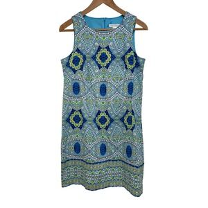 S 6 Colorful Bold Dress Sleeveless Stretch Cotton Casual Blue Green London Times
